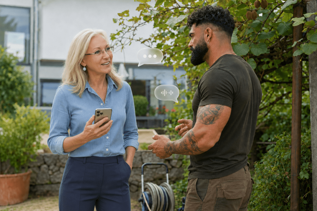 Liesbeth van Duijn voorlopig met de iPhone en een vertaal app
